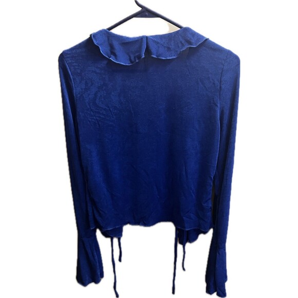 Top Cover Up 2 Ties Blouse Soleil Ruffle Cropped Women's Size Medium Royal Blue - Picture 3 of 6